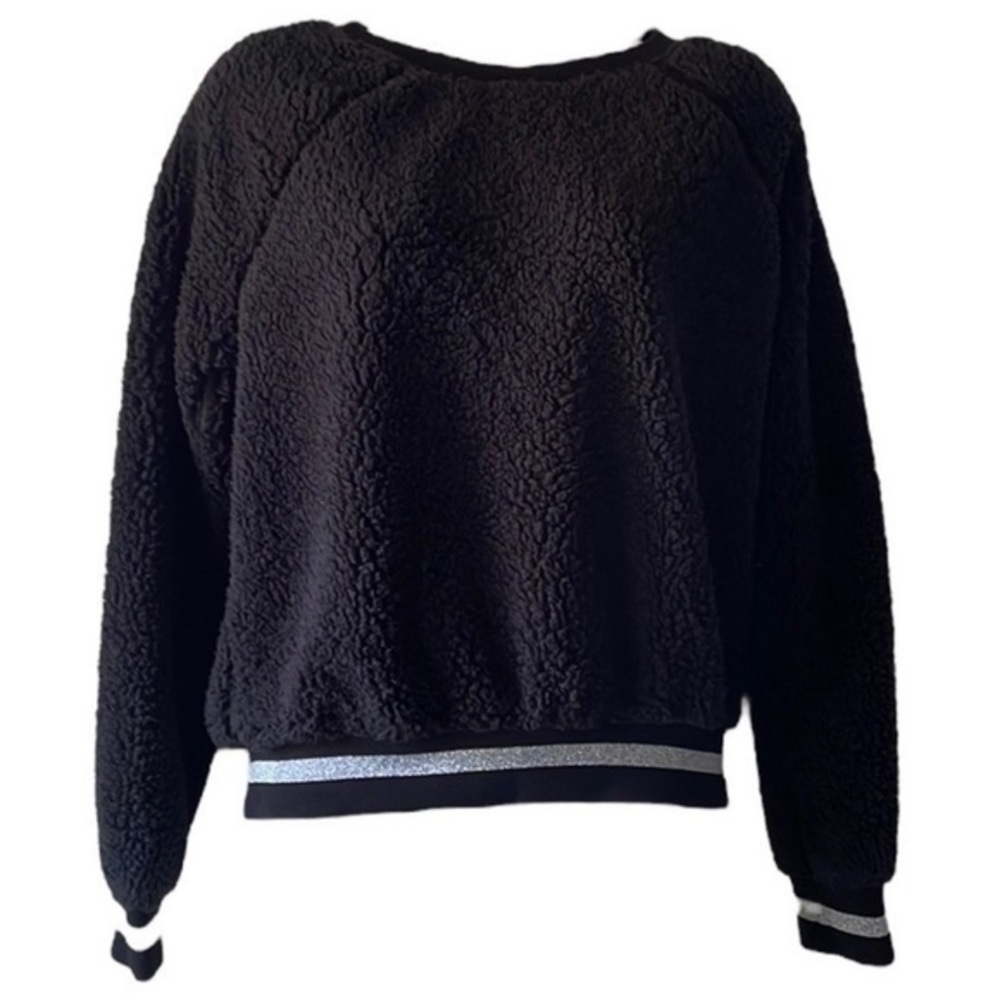 1. State Teddy Long Sleeve Crewneck Pullover Glitter Trim Black Small